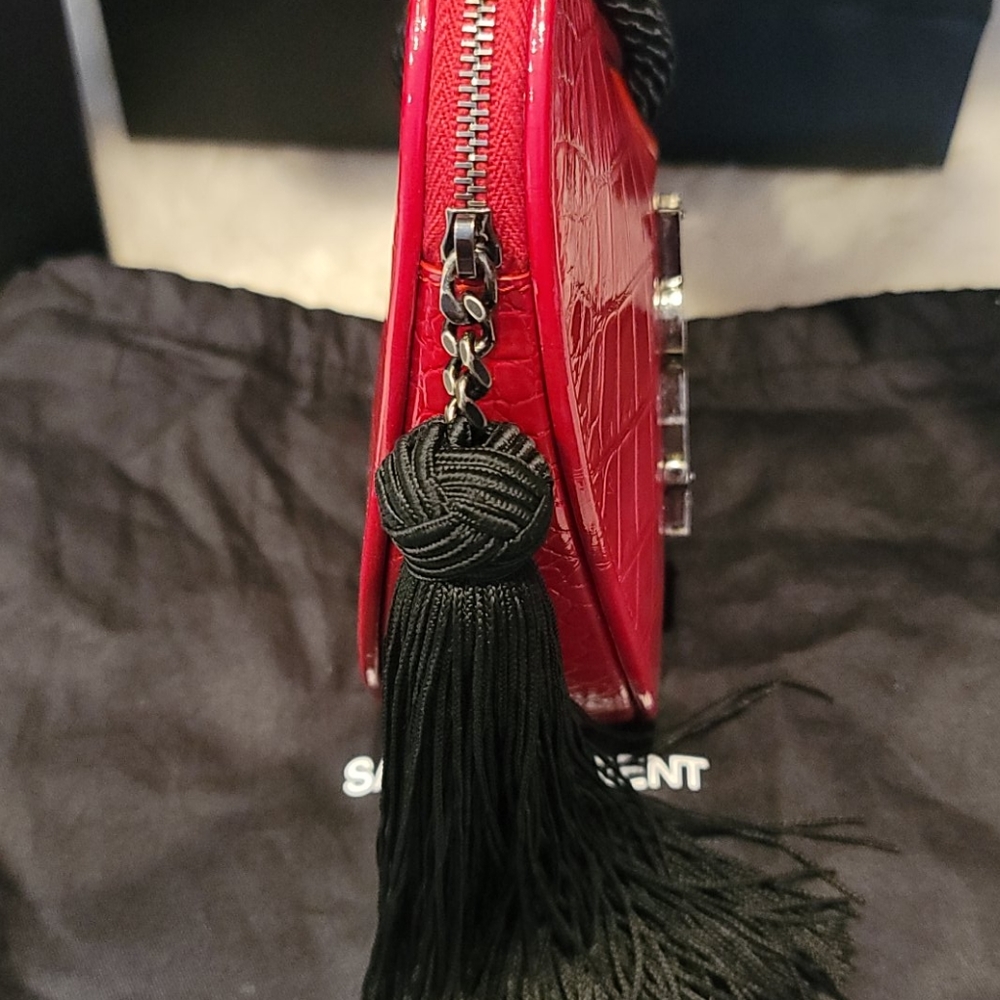 NEW Saint Laurent croc embossed leather clutch - Picture 12 of 15